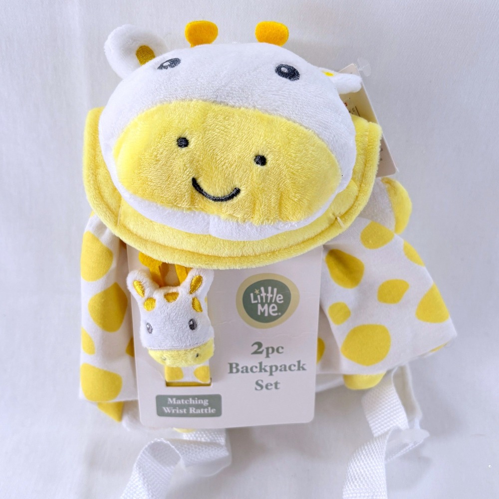 Little Me Giraffe Infant‎ Toddler Plush Backpack Set 2pc with Wrist Rattle NWT